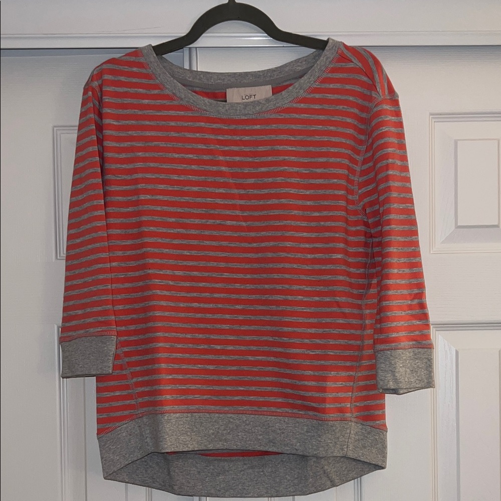 LOFT Pink and Gray Striped Top
